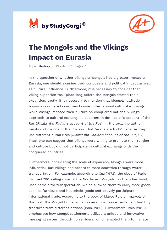 The Mongols and the Vikings Impact on Eurasia. Page 1