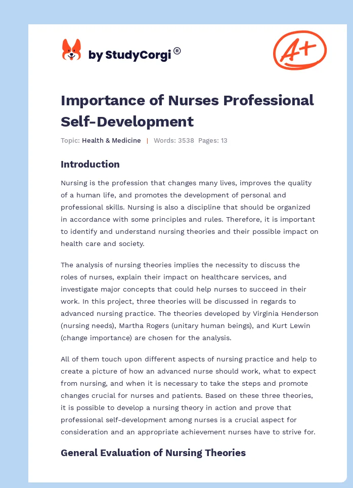 Importance of Nurses Professional Self-Development. Page 1