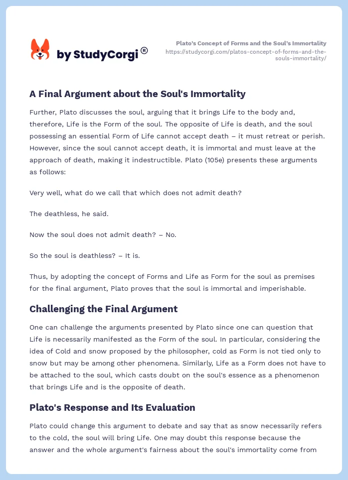 Plato’s Concept of Forms and the Soul’s Immortality. Page 2