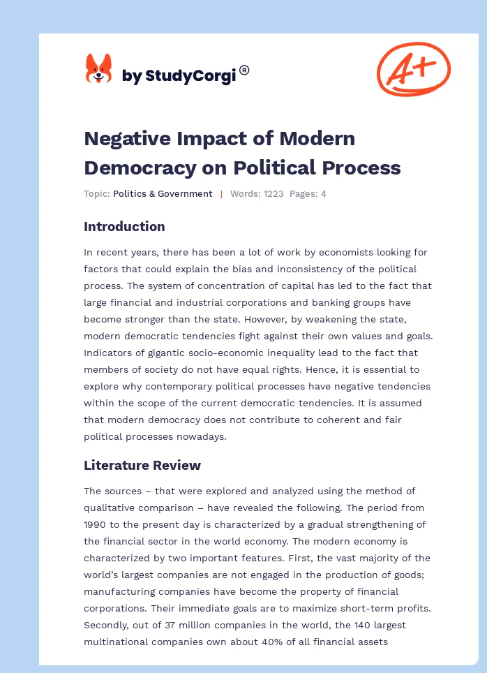 Negative Impact of Modern Democracy on Political Process. Page 1
