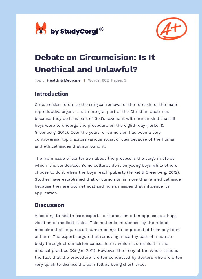 Debate on Circumcision: Is It Unethical and Unlawful?. Page 1