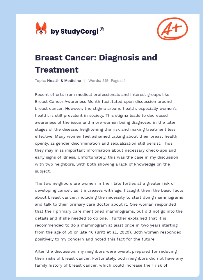 Breast Cancer: Diagnosis and Treatment. Page 1