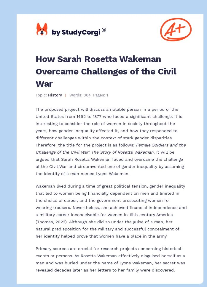 How Sarah Rosetta Wakeman Overcame Challenges of the Civil War. Page 1