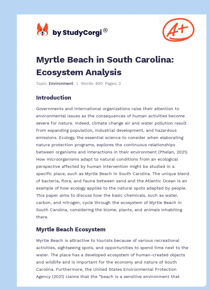 Myrtle Beach in South Carolina: Ecosystem Analysis. Page 1