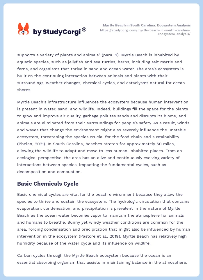 Myrtle Beach in South Carolina: Ecosystem Analysis. Page 2