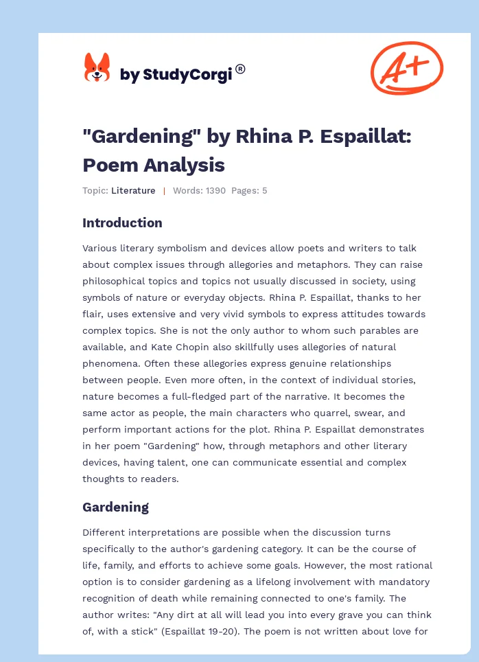"Gardening" by Rhina P. Espaillat: Poem Analysis. Page 1