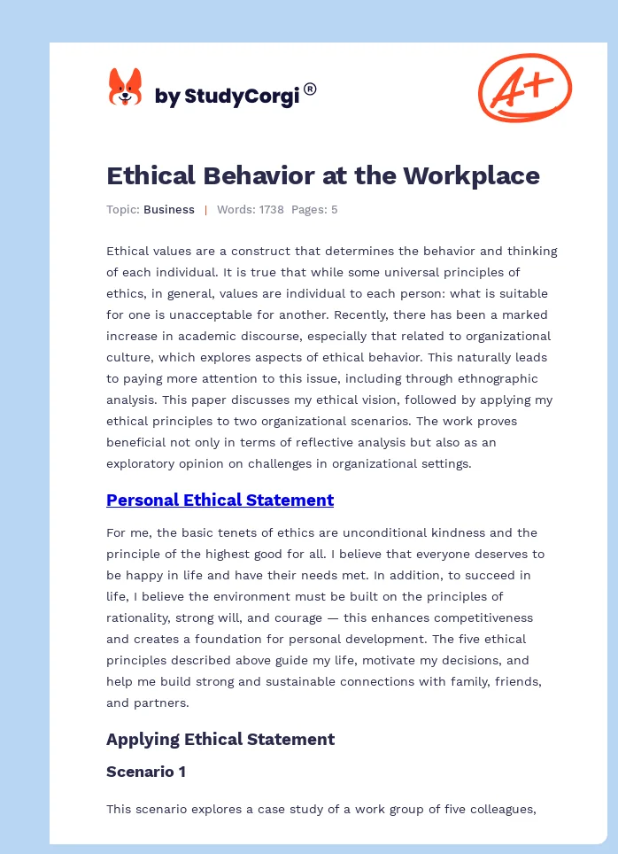 Ethical Behavior at the Workplace. Page 1