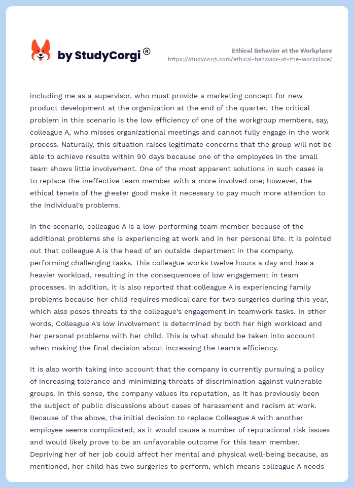 Ethical Behavior at the Workplace. Page 2