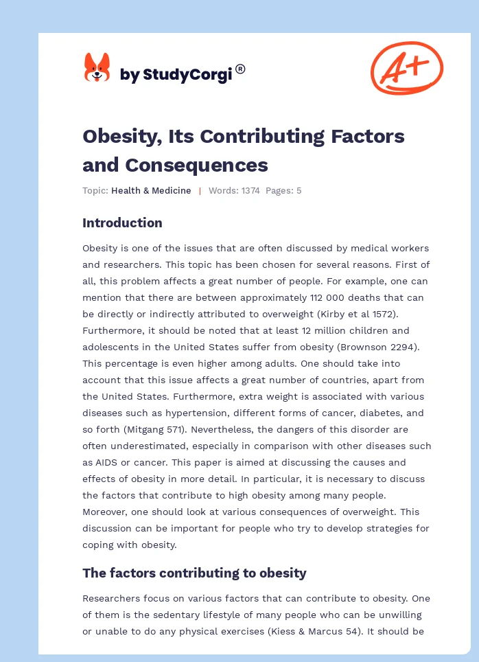 Obesity, Its Contributing Factors and Consequences. Page 1
