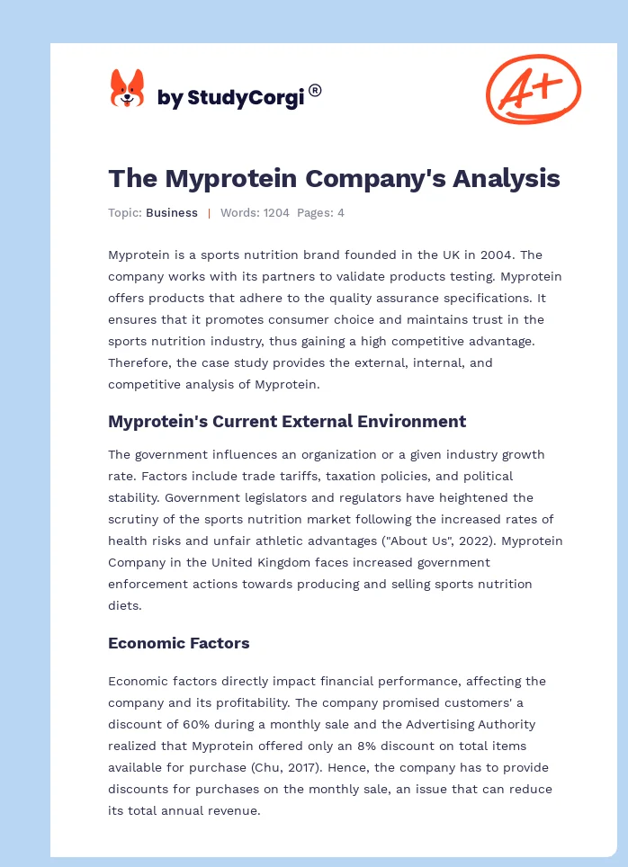 The Myprotein Company's Analysis. Page 1