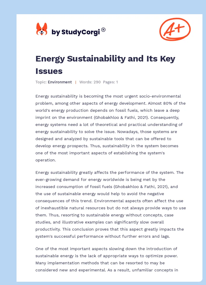 Energy Sustainability and Its Key Issues. Page 1