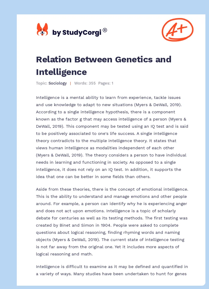 Relation Between Genetics and Intelligence. Page 1