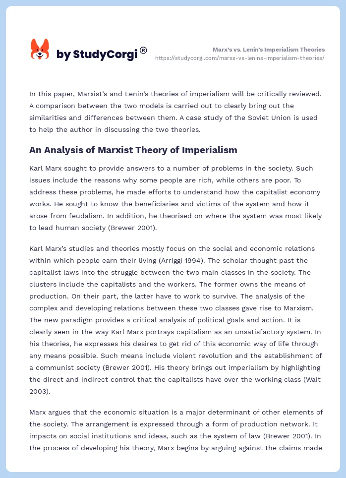 Marx’s vs. Lenin’s Imperialism Theories. Page 2
