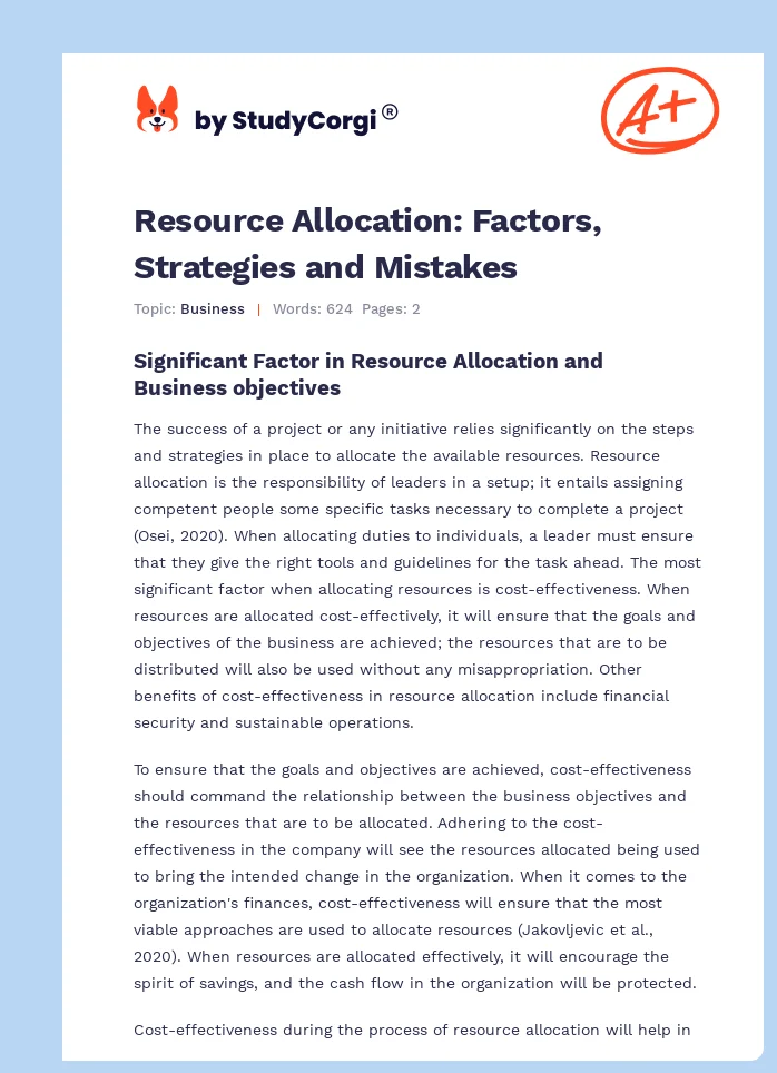 Resource Allocation: Factors, Strategies and Mistakes. Page 1