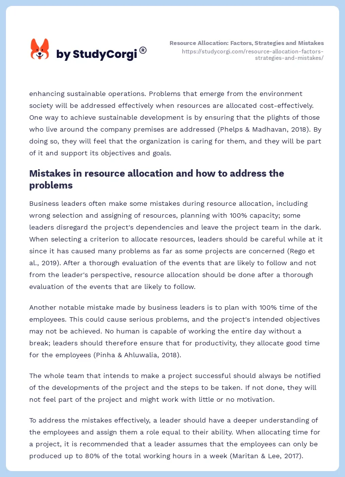 Resource Allocation: Factors, Strategies and Mistakes. Page 2