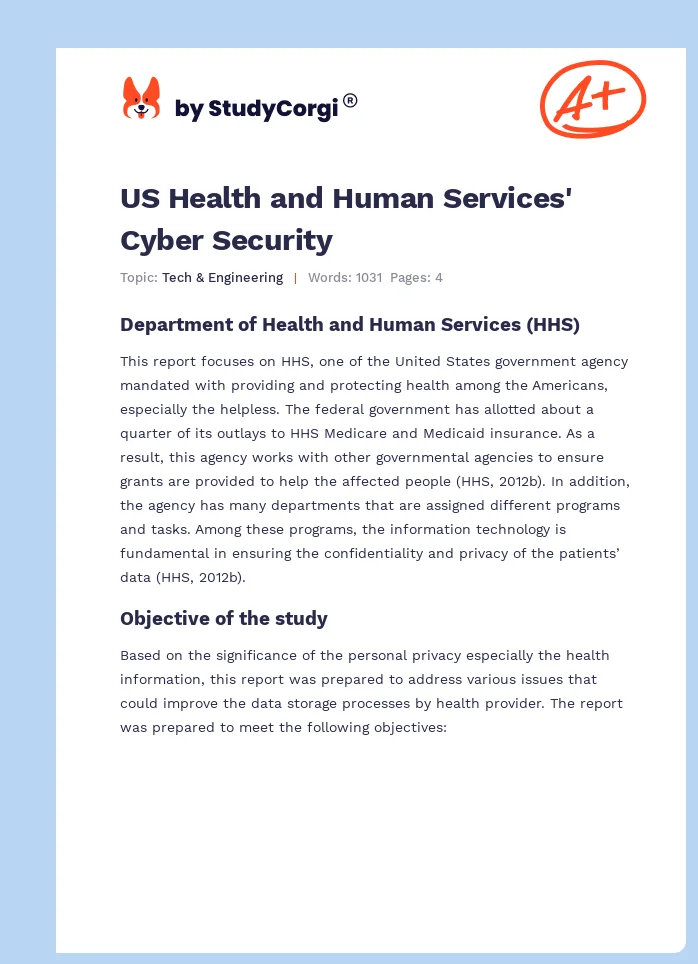 US Health and Human Services' Cyber Security. Page 1