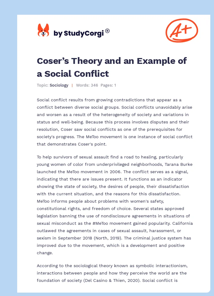 Coser’s Theory and an Example of a Social Conflict. Page 1