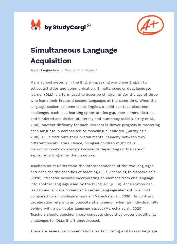 Simultaneous Language Acquisition. Page 1