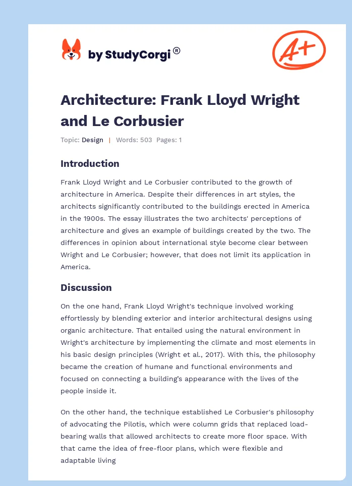 Architecture: Frank Lloyd Wright and Le Corbusier. Page 1