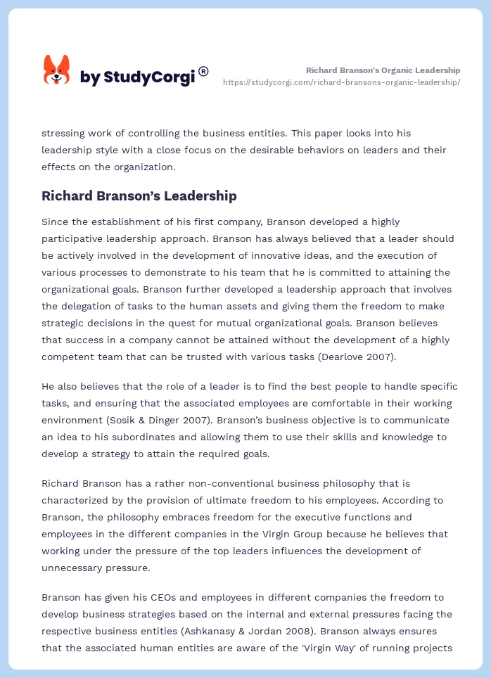 Richard Branson's Organic Leadership. Page 2