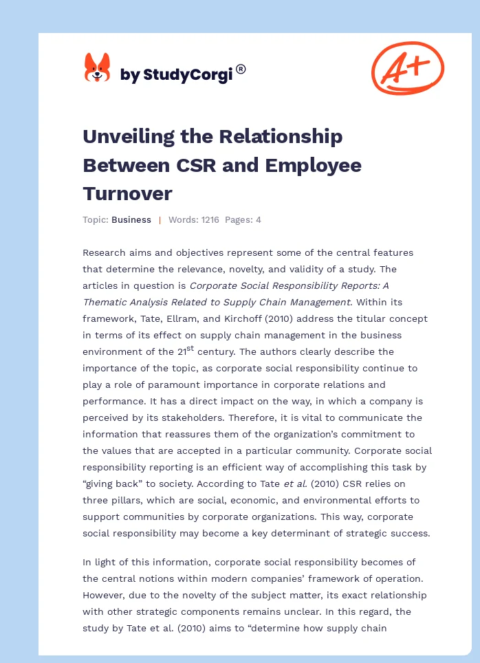 Unveiling the Relationship Between CSR and Employee Turnover. Page 1