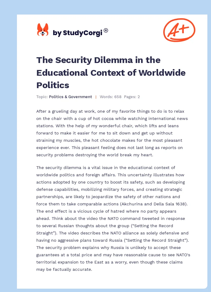 The Security Dilemma in the Educational Context of Worldwide Politics. Page 1