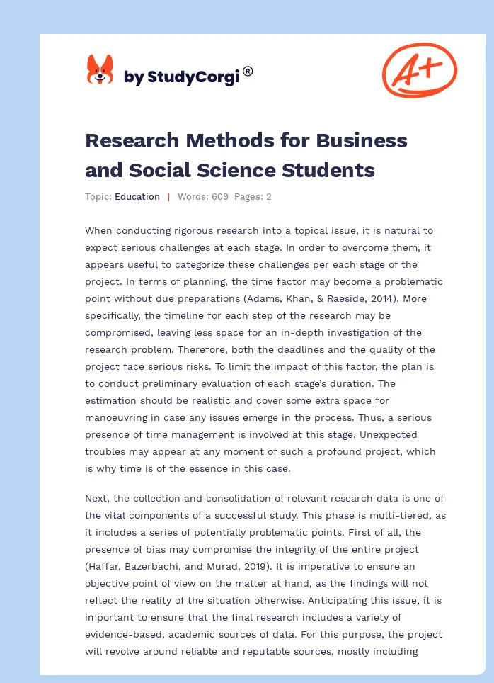 Research Methods for Business and Social Science Students. Page 1