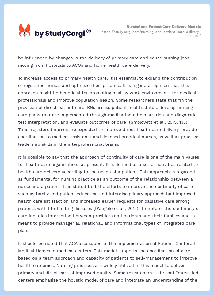 Nursing and Patient Care Delivery Models. Page 2