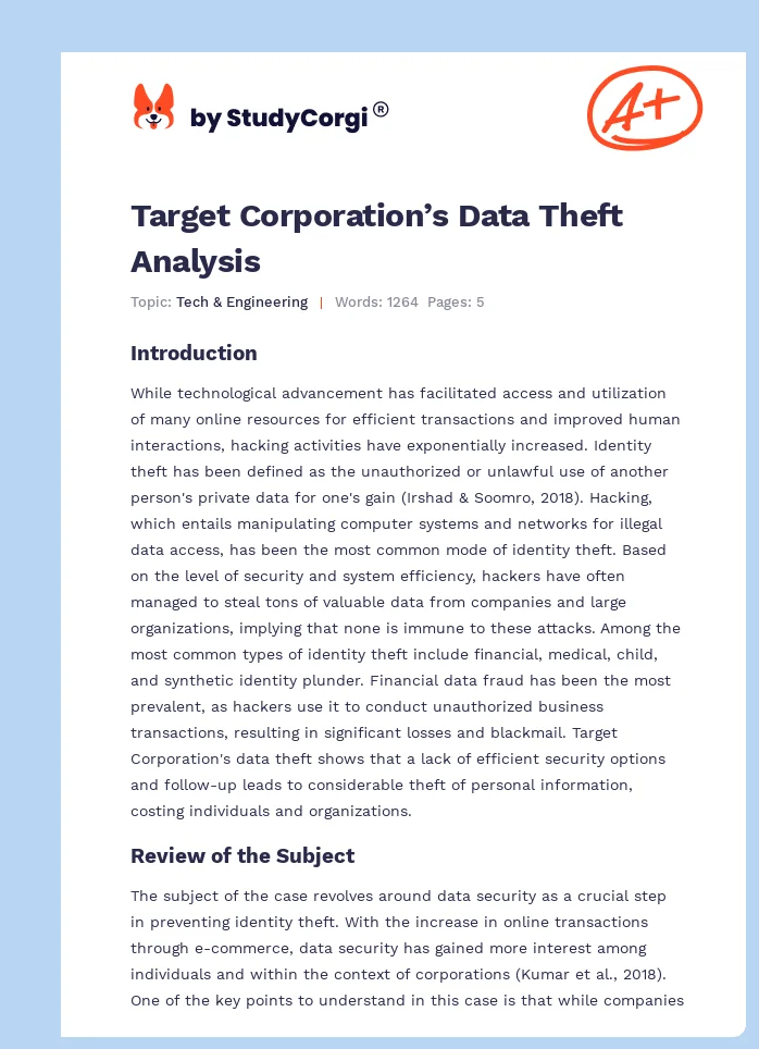 Target Corporation’s Data Theft Analysis. Page 1