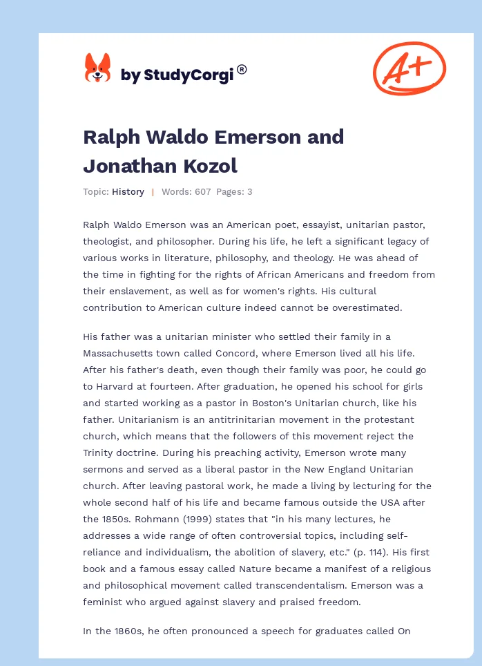 Ralph Waldo Emerson and Jonathan Kozol. Page 1