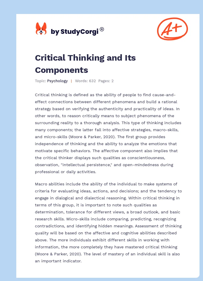 Critical Thinking and Its Components. Page 1