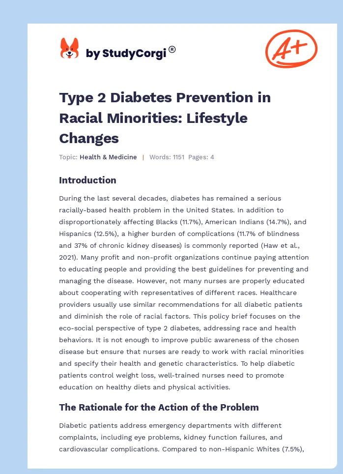 Type 2 Diabetes Prevention in Racial Minorities: Lifestyle Changes. Page 1