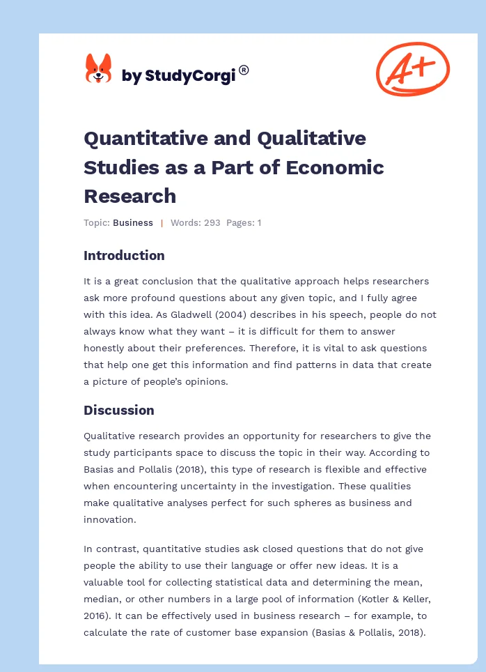 Quantitative and Qualitative Studies as a Part of Economic Research. Page 1