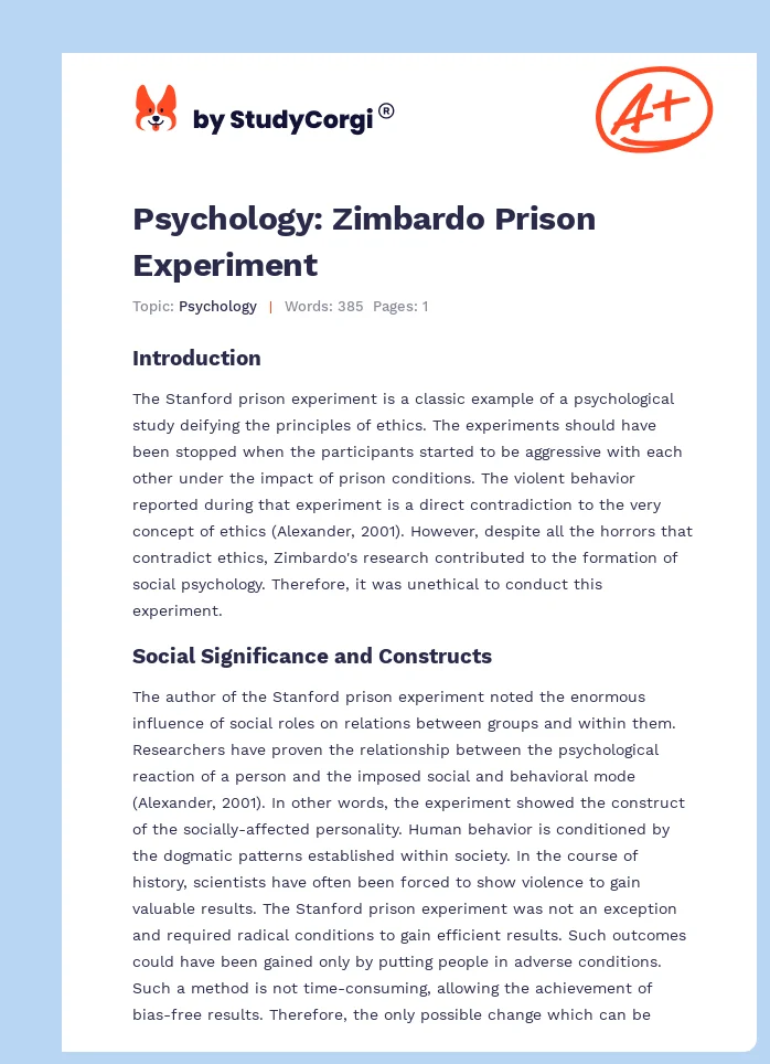 Psychology: Zimbardo Prison Experiment. Page 1