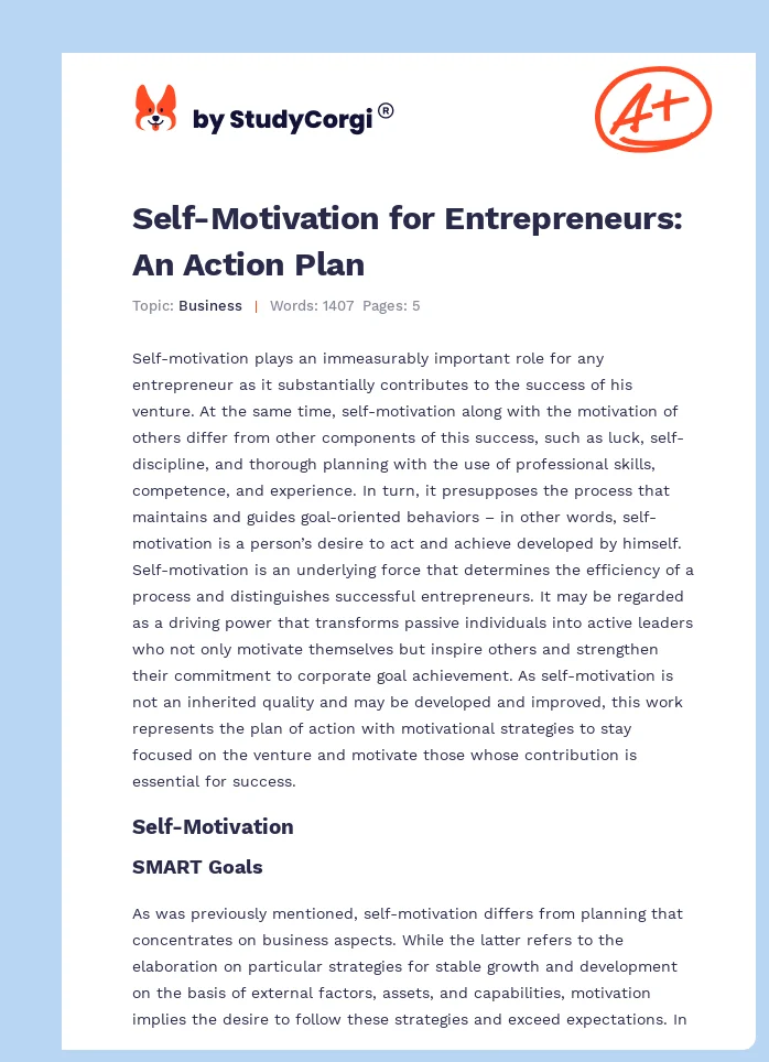 Self-Motivation for Entrepreneurs: An Action Plan. Page 1