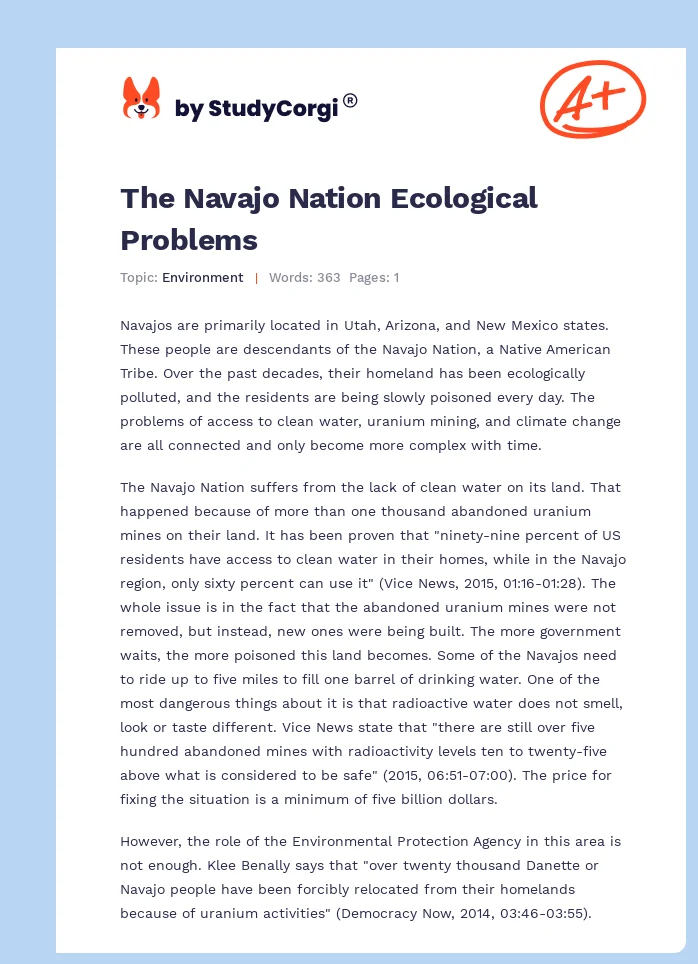 The Navajo Nation Ecological Problems. Page 1