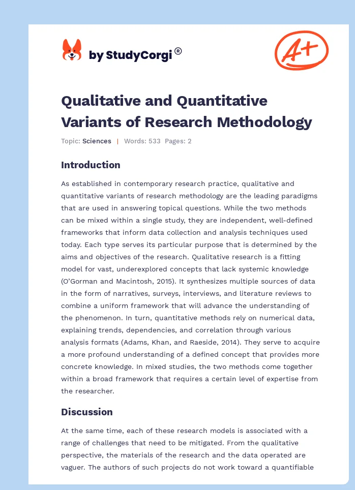 Qualitative and Quantitative Variants of Research Methodology. Page 1