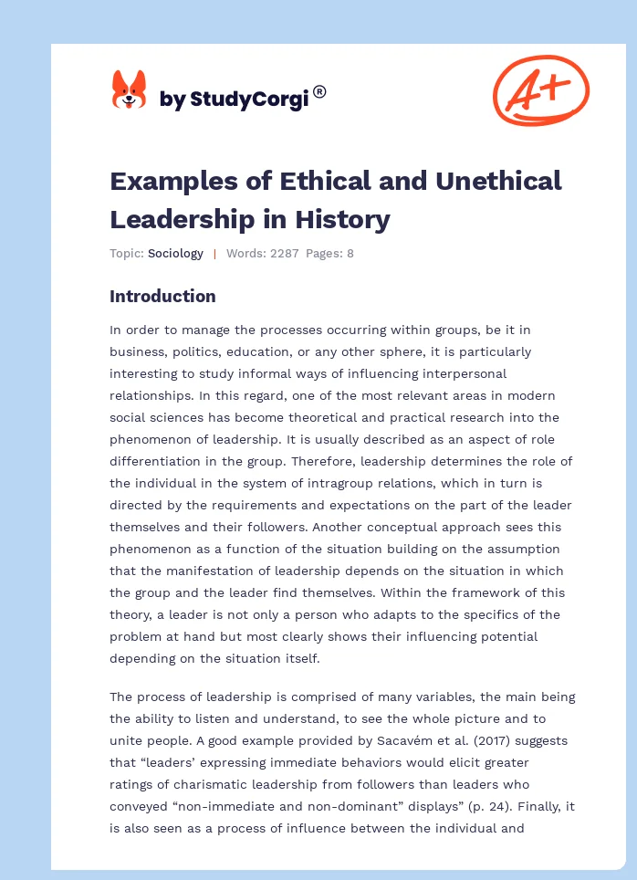 Examples of Ethical and Unethical Leadership in History. Page 1