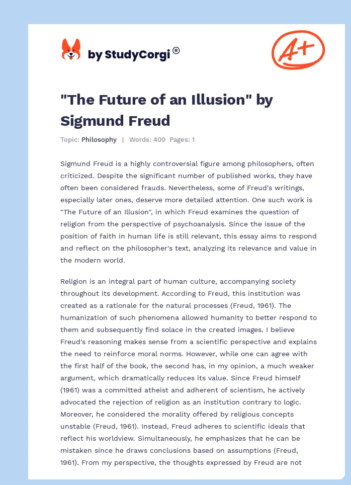 "The Future of an Illusion" by Sigmund Freud. Page 1