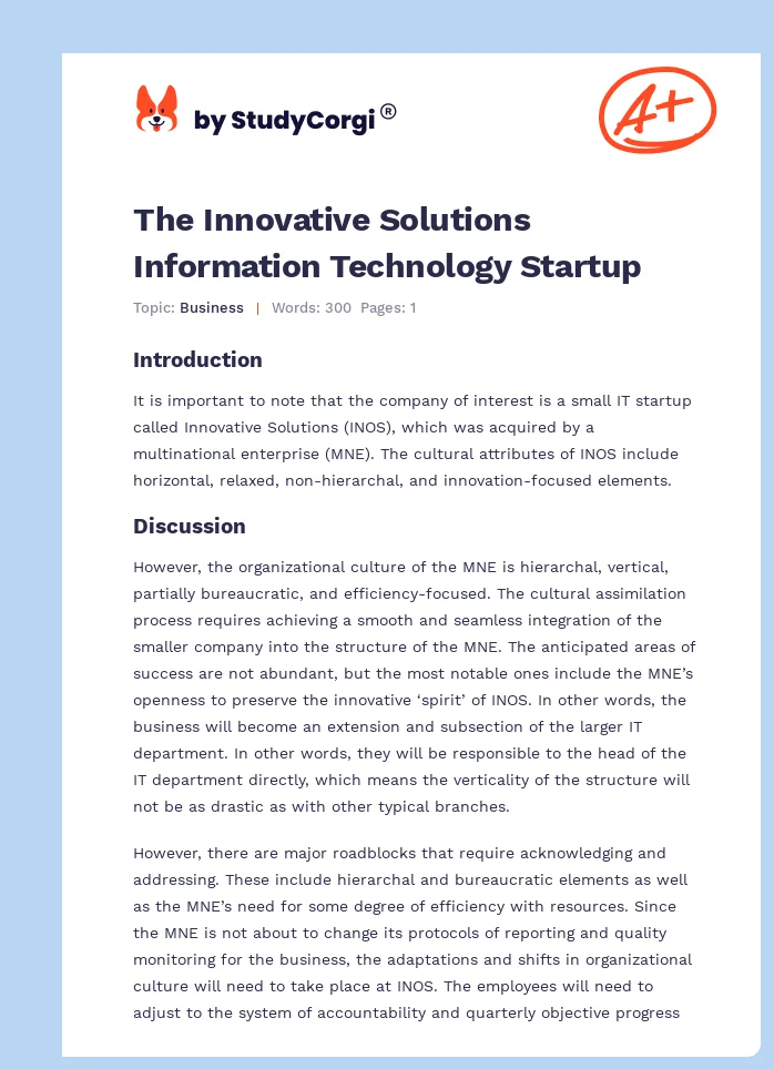 The Innovative Solutions Information Technology Startup. Page 1