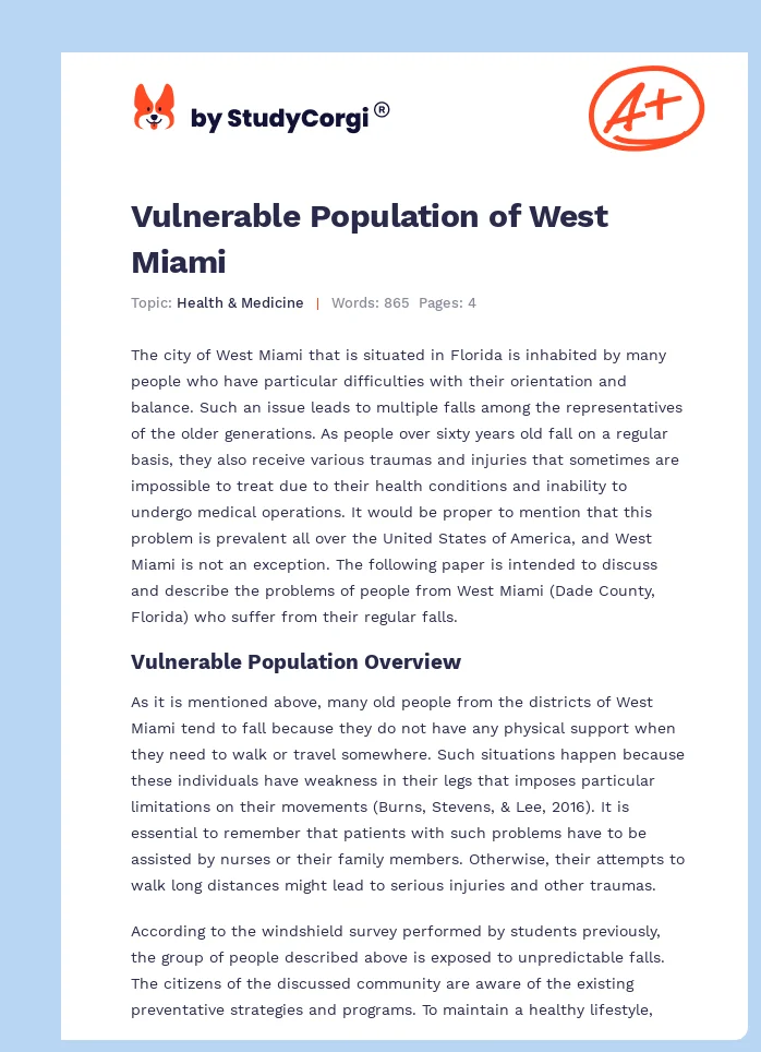Vulnerable Population of West Miami. Page 1