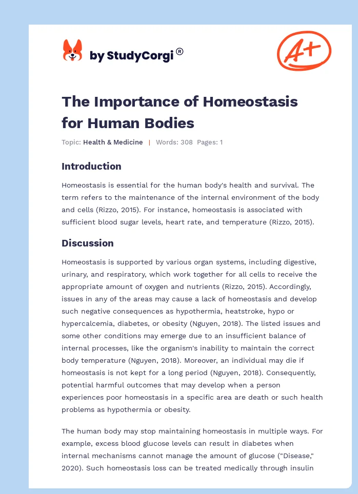 The Importance of Homeostasis for Human Bodies. Page 1
