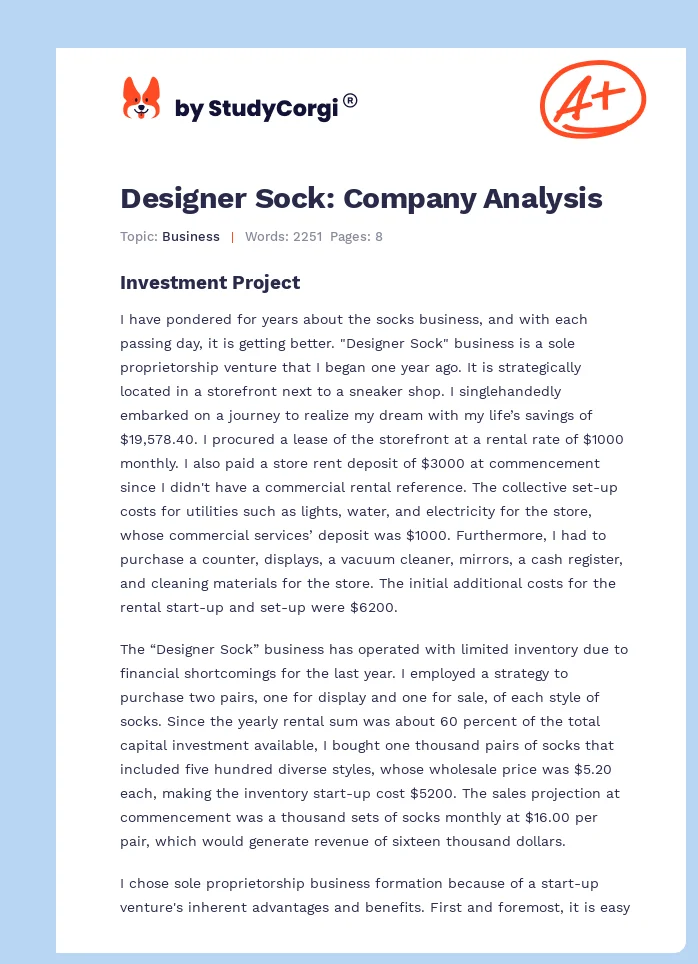 Designer Sock: Company Analysis. Page 1
