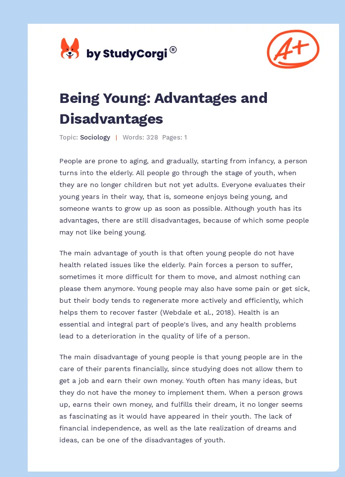 Being Young: Advantages and Disadvantages. Page 1