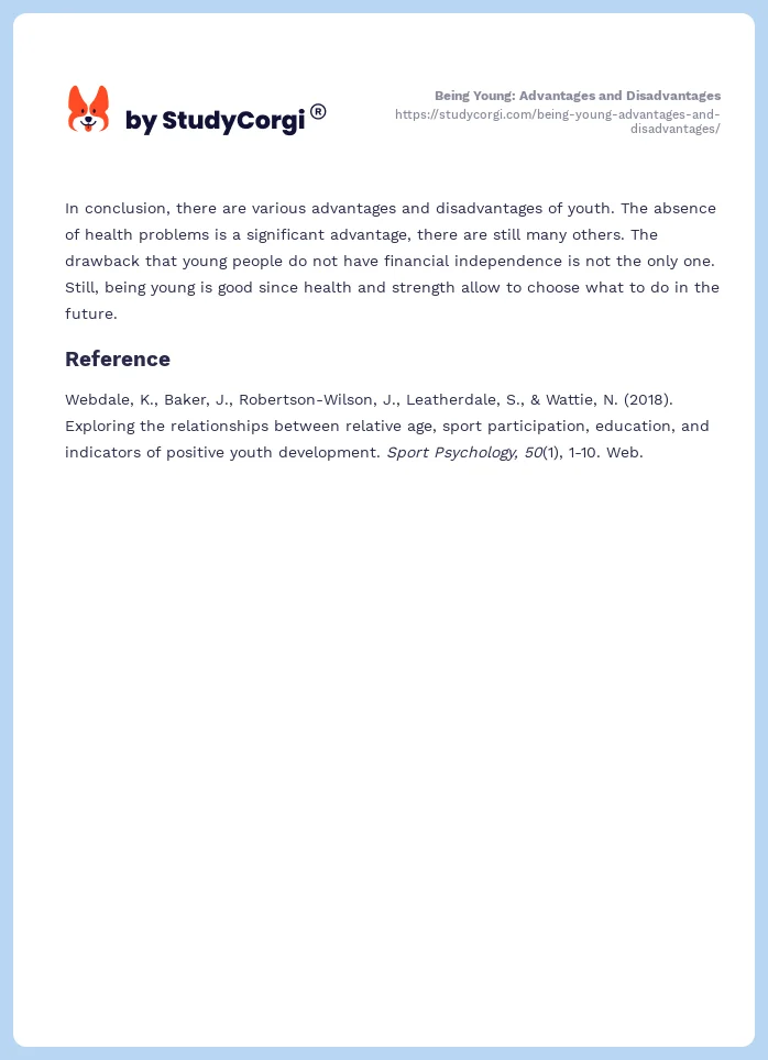 Being Young: Advantages and Disadvantages. Page 2