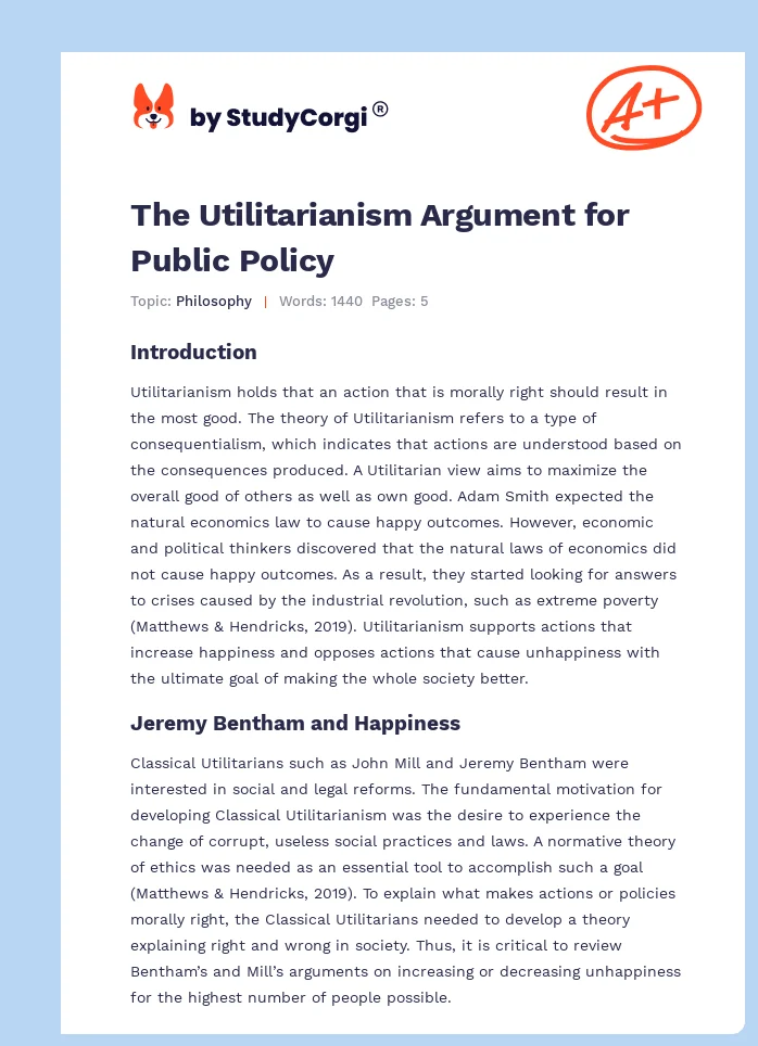 The Utilitarianism Argument for Public Policy. Page 1
