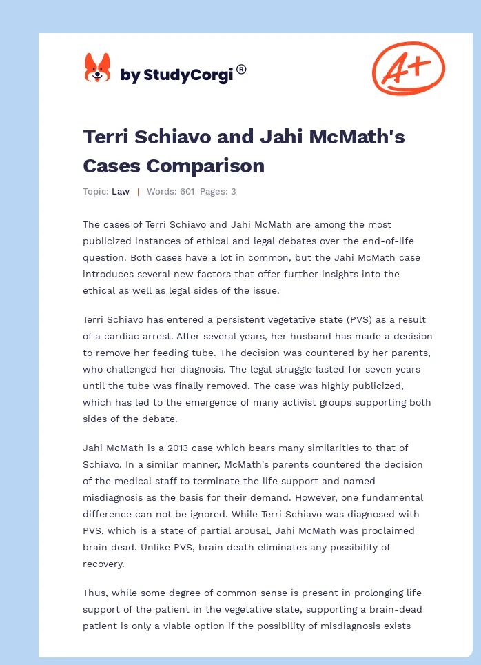 Terri Schiavo and Jahi McMath's Cases Comparison. Page 1