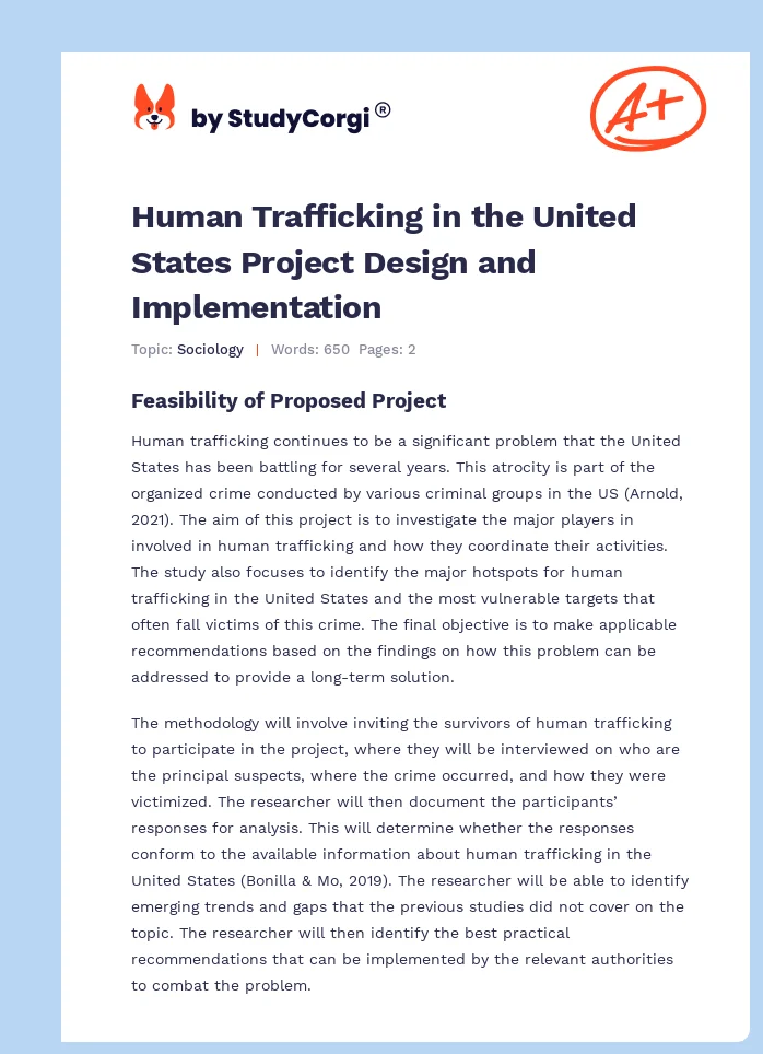 Human Trafficking in the United States Project Design and Implementation. Page 1