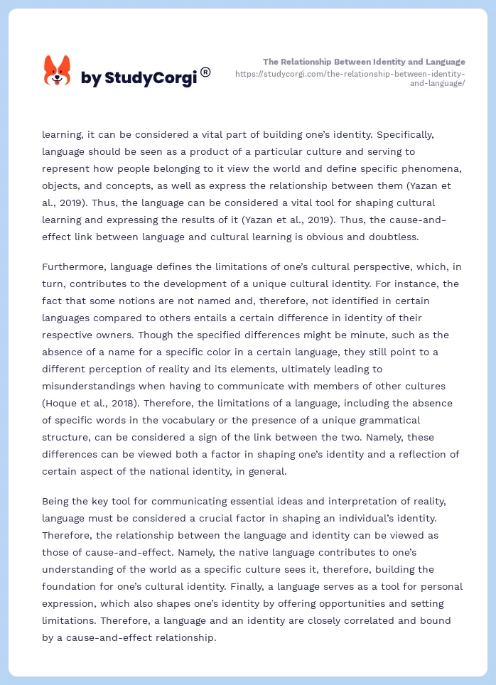 The Relationship Between Identity and Language. Page 2