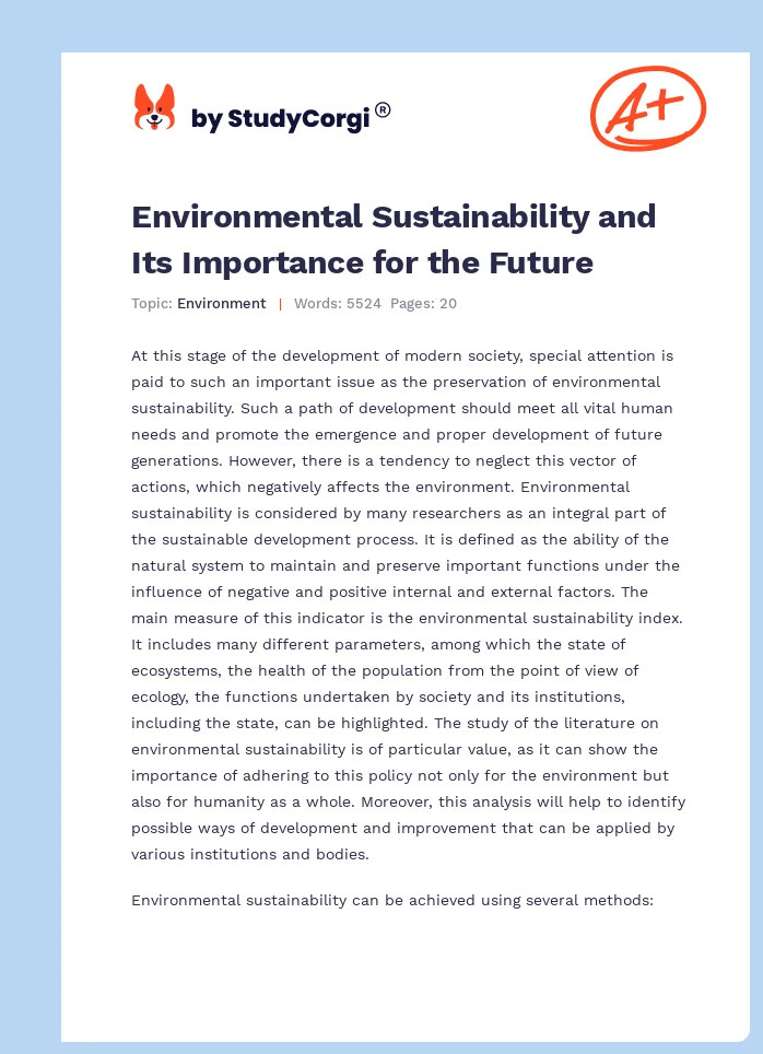 Environmental Sustainability and Its Importance for the Future. Page 1